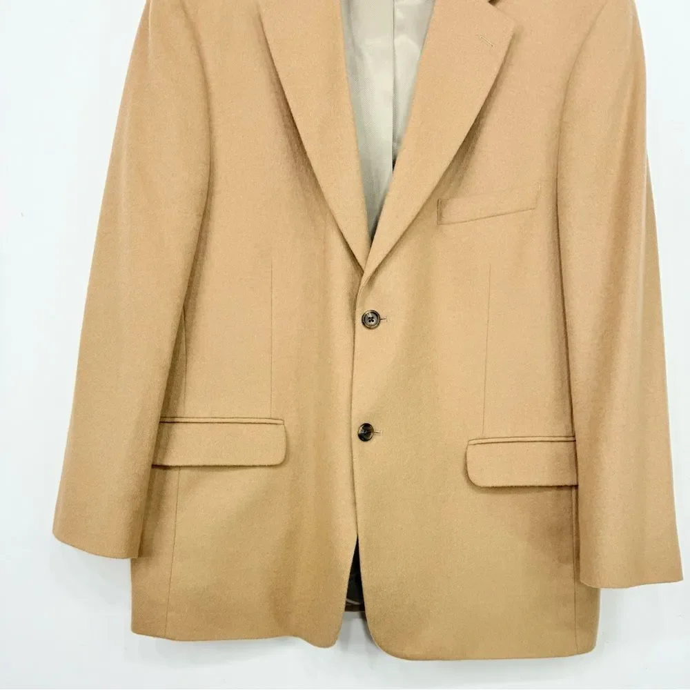 Stafford Tan Camel Hair Wool Double Button Blazer Suit Coat